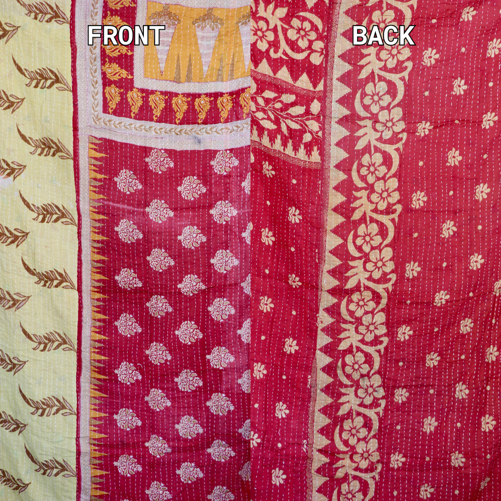 Hand-Stitched 100% Cotton Kantha Quilt – Reversible Kantha Throw Blanket, 80” x 52” -