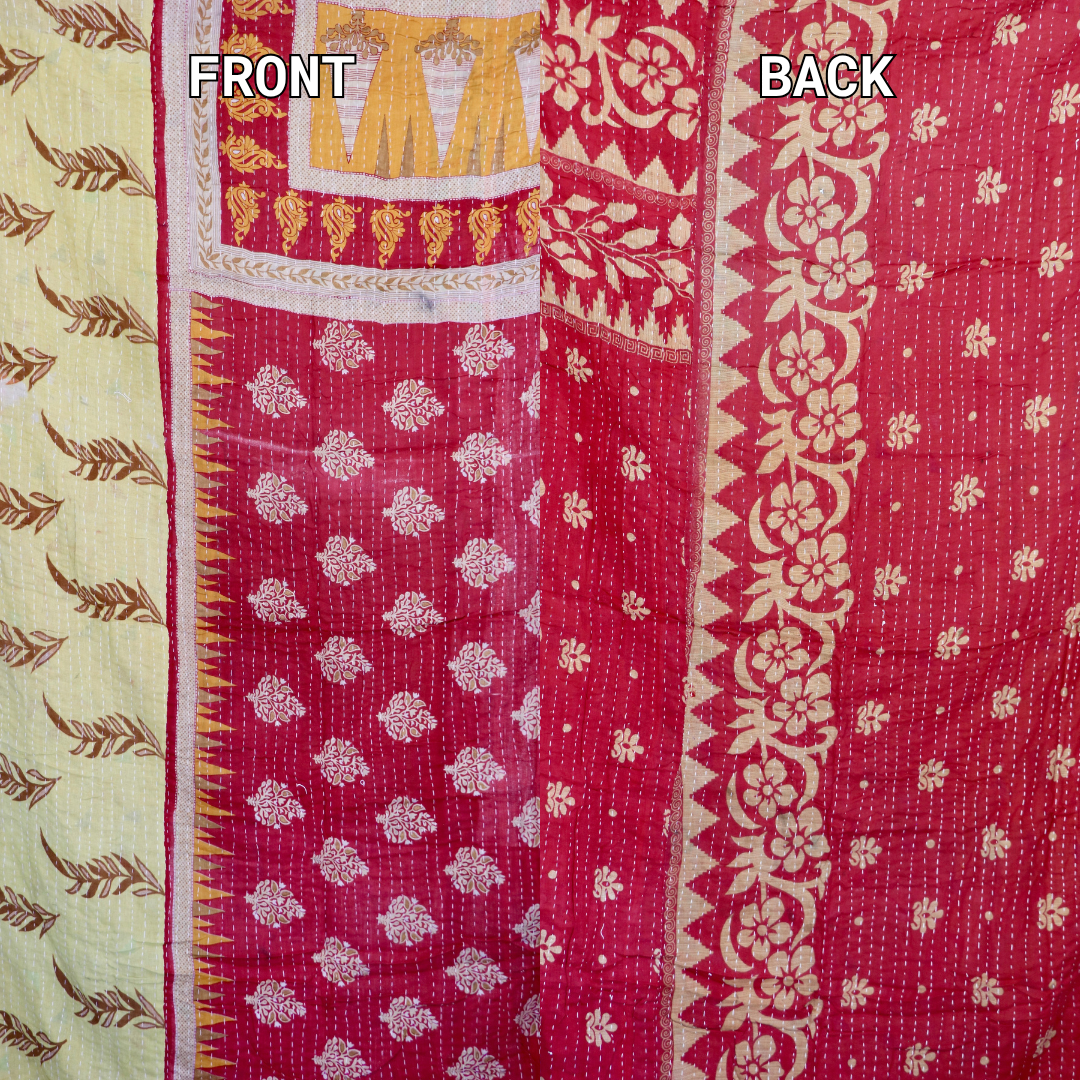 Hand-Stitched 100% Cotton Kantha Quilt – Reversible Kantha Throw Blanket, 80” x 52” -