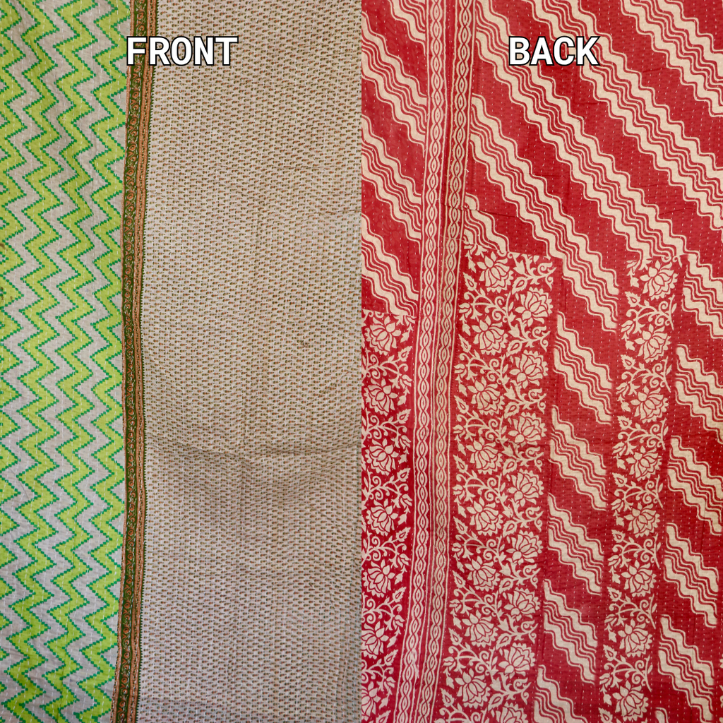 Hand-Stitched 100% Cotton Kantha Quilt – Reversible Kantha Throw Blanket, 80” x 52” -