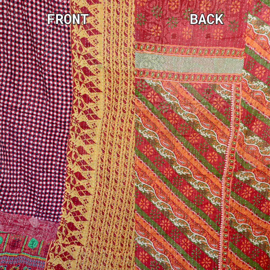 Hand-Stitched 100% Cotton Kantha Quilt – Reversible Kantha Throw Blanket, 80” x 52” -