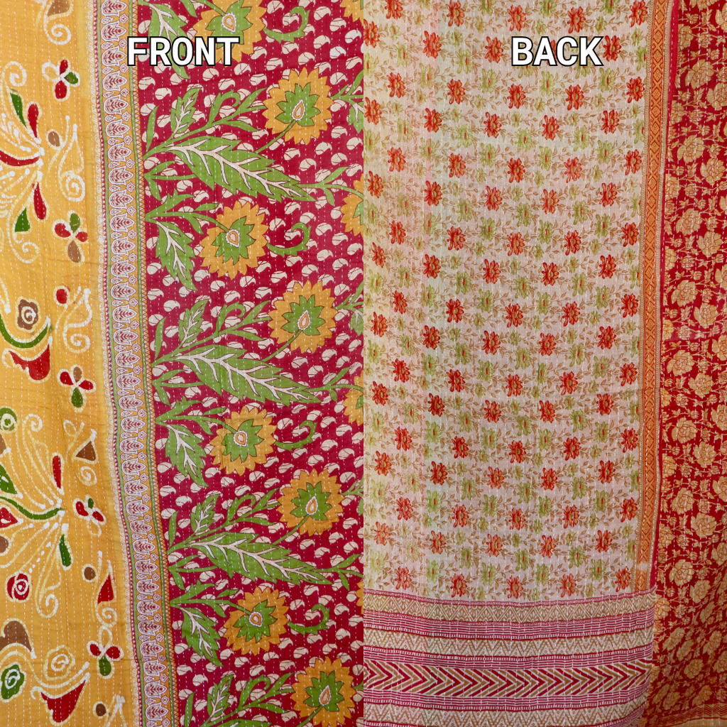 Hand-Stitched 100% Cotton Kantha Quilt – Reversible Kantha Throw Blanket, 80” x 52” -
