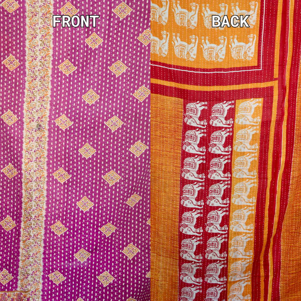 Hand-Stitched 100% Cotton Kantha Quilt – Reversible Kantha Throw Blanket, 80” x 52” -