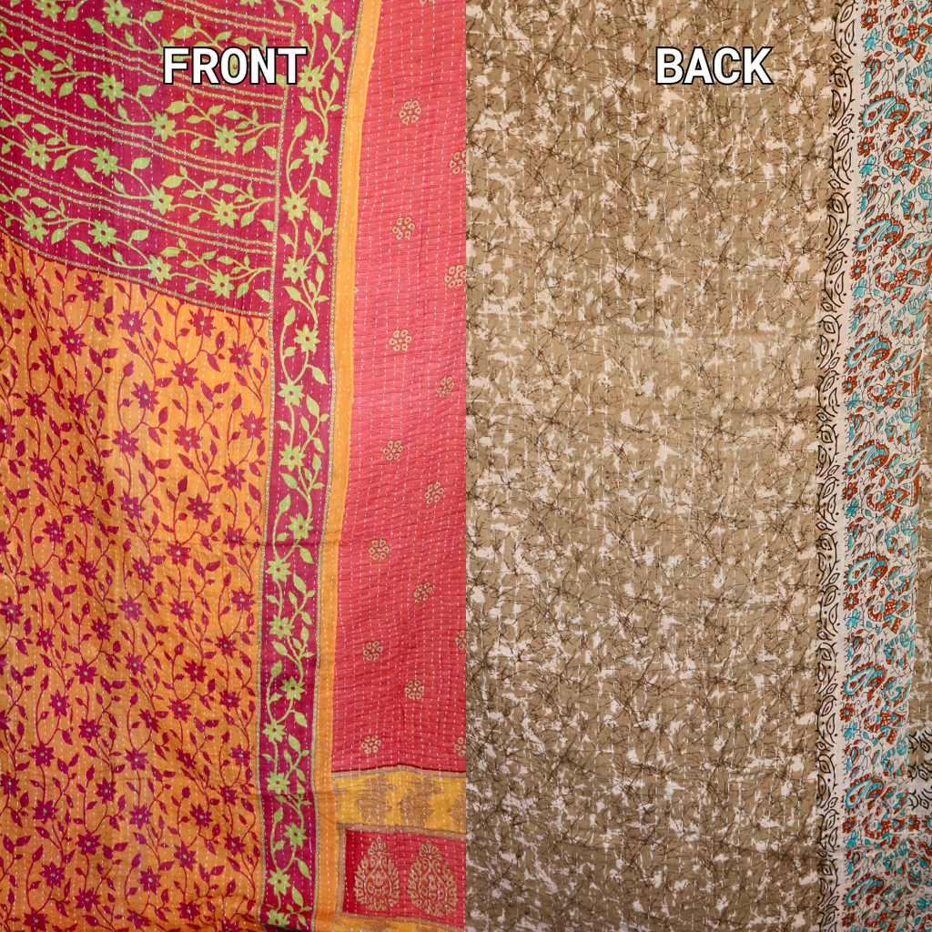 Hand-Stitched 100% Cotton Kantha Quilt – Reversible Kantha Throw Blanket, 80” x 52” -