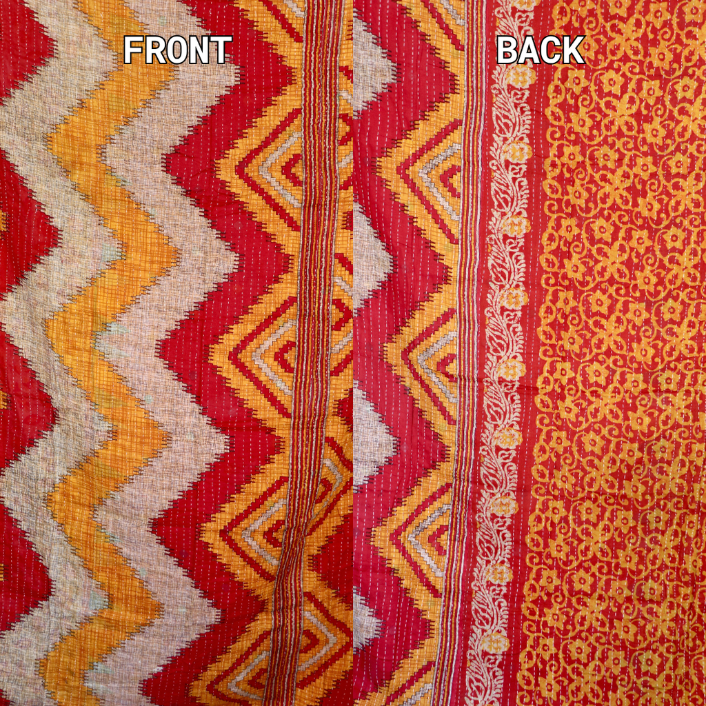 Hand-Stitched 100% Cotton Kantha Quilt – Reversible Kantha Throw Blanket, 80” x 52” -