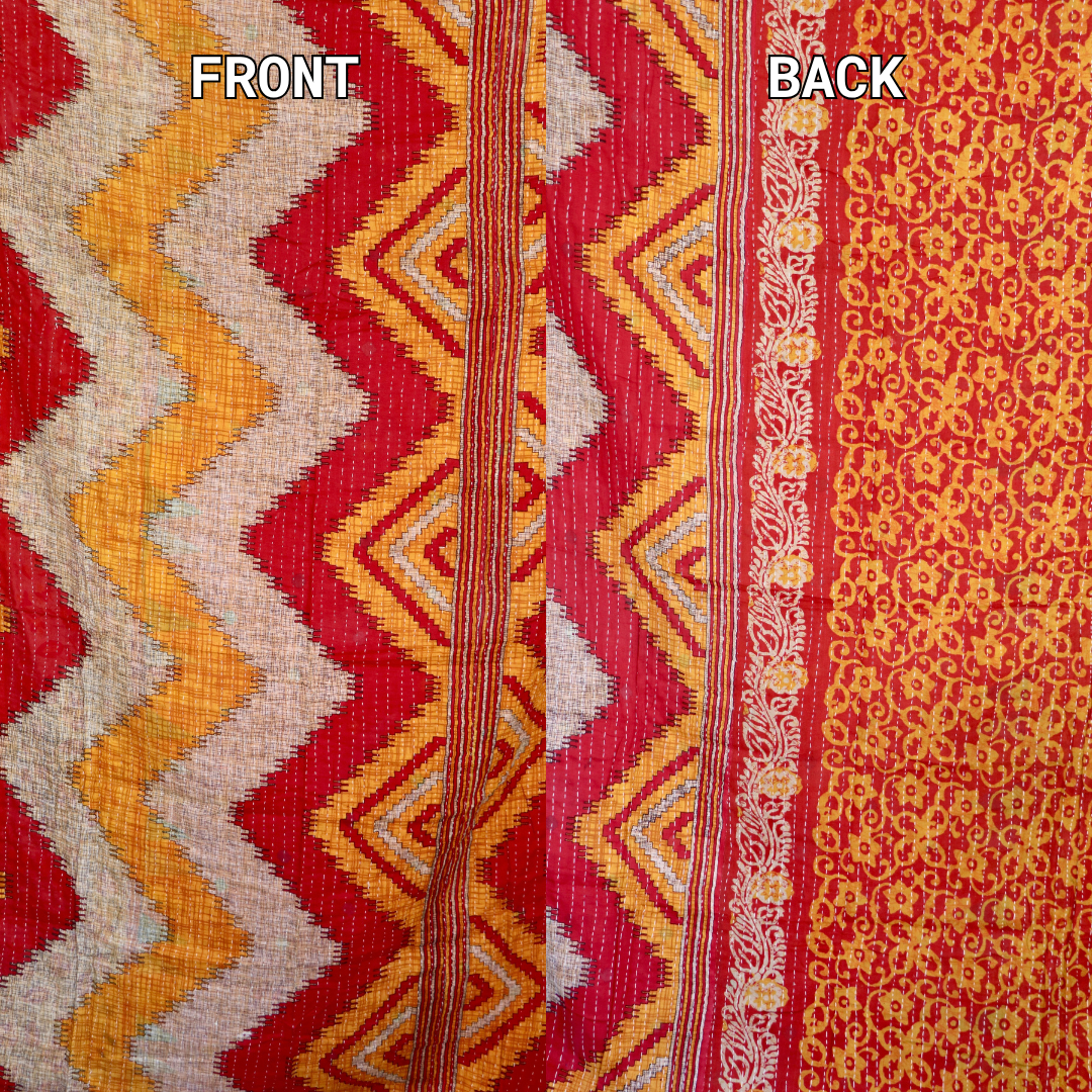 Hand-Stitched 100% Cotton Kantha Quilt – Reversible Kantha Throw Blanket, 80” x 52” -