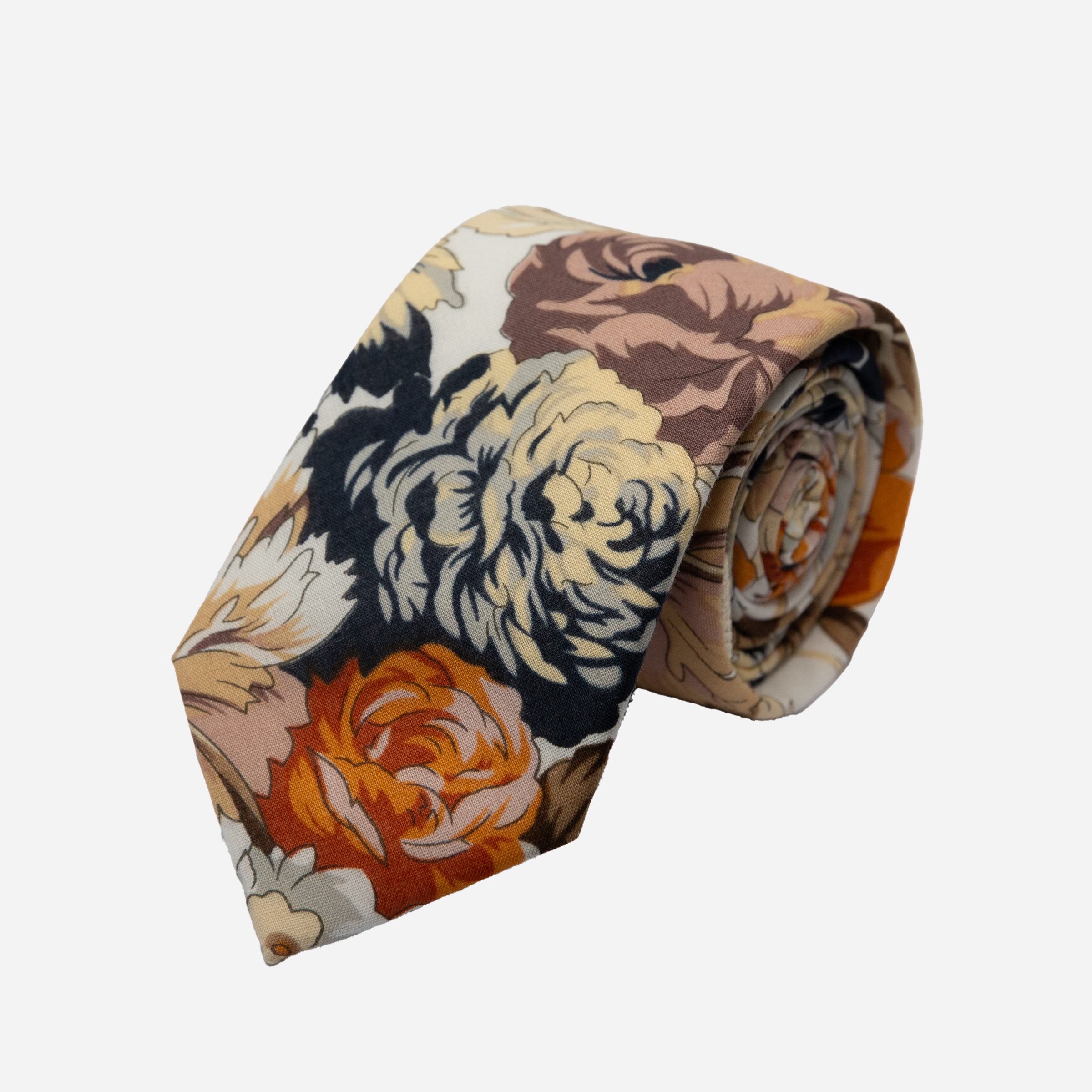 Man Of Men Floral Necktie - Orange Satin Polyester Tie, One Size Fits Most, Adjustable Latch